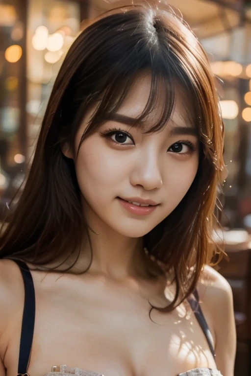 masterpiece, Highest quality, Realistic, Highly detailed CG integrates 8K, 8K,(Very beautiful face, Beautiful Lips, Beautiful Eyes), Exquisitely detailed face,1 Girl, Very beautiful girl,Exquisite eye makeup,Subtle eye detail,The best example of four fingers and one thumb,Toned figure,Nice and beautiful smile,明るいLong Hair,transparent, Quality hair,(masterpiece, Highest quality:1.2),alone,The eyes are exquisite and delicate,Brown Hair、Long Hair、Pink Lips,blue eyes,Big Breasts、Wavy Hair、(((Bunny girl、pub)))、Japanese、25-year-old female