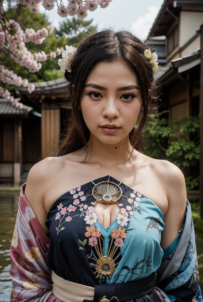 (Highest quality、8K、32k、masterpiece、Ultra-high resolution、((maikurobiki)),(Huge boobs)、(((Cleavage))),((extremely Heavy chest)),(Login Hair)、Abdominal muscles、Perfect body、(((Underarm))),((Oiran)), Delicate facial features, Ultra-realistic, Surreal, clavicle、Shadow、Octane Rendering、Beautiful ass、(((Straight))),((maikurobiki)),((Wear a beautiful kimono with a high degree of exposure)),Ultra detailed face、Detailed lips、Detailed、double eyelid、(Charm)、((mix:1.5))、maikurobiki、((belly button))、Mystical Expressions、Shrine Background、Old townscape of Japan、((Heavy chest)),Straight、mecosuji、Kimono with colorful floral pattern、High Contrast、(((Colorful kimono))),Heavy chest、((belly button)).((Mr..々Striking a sexy pose)),Flicker、Clothes come off、Natural light、cyan、（Someone who looks at me kindly, Goddess-like eyes）happiness:1.2)、Become very clear、Beautiful ass、(((Straight))),