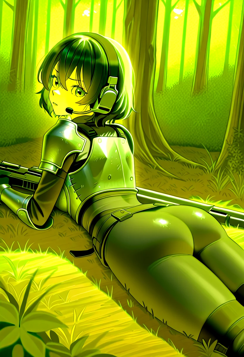 nude girl whit:"(((soldier girl asking to fuck)), anime girl holds a gun and dark cave, 1girl view, gun, solo, blue eyes, black hair, smile, symmetrical face, perfect body, full body, holding gun, cave, indoors, looking at viewer, dark cave, short hair, random angle, cowboy shot, short baby_doll sexy girl, short mecha-armor, nude, sexually indecent armor, armor skin, random angle, ((ligth green-black armor)), nsfw, +18. )"