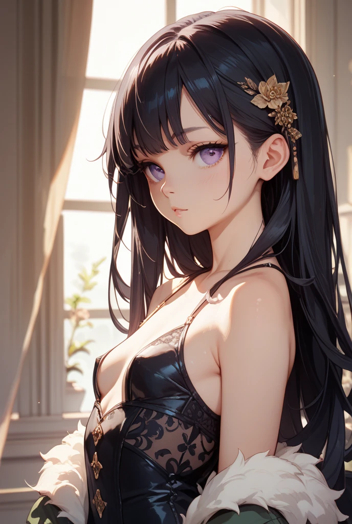 {{masterpiece}}, Best Quality, Extremely detailed CG unity 8k wallpaper, cinematic lighting, Lens flare, Beautiful eye details, negro, side glance, multicolored hair, showy light, particles, heterochromia, (showy:1.5), (showy hair:1.5),