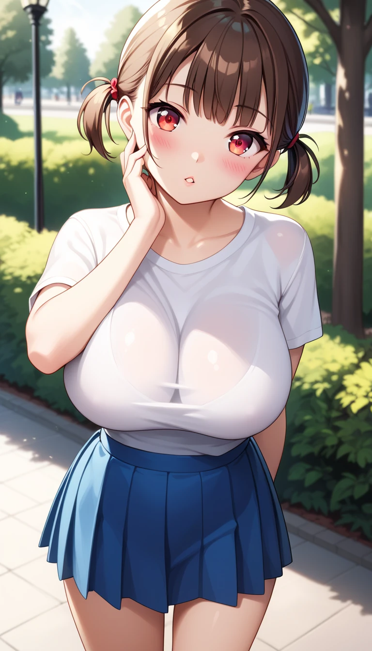 (Highest quality, 8K, masterpiece :1.3),Lizaリン・シュタウト(Lizaのアトリエ),Liza,Plump, One woman,Wet with sweat,Large Breasts,short hair,Brown Hair,hair band,Clothing,hat,Blowjob,