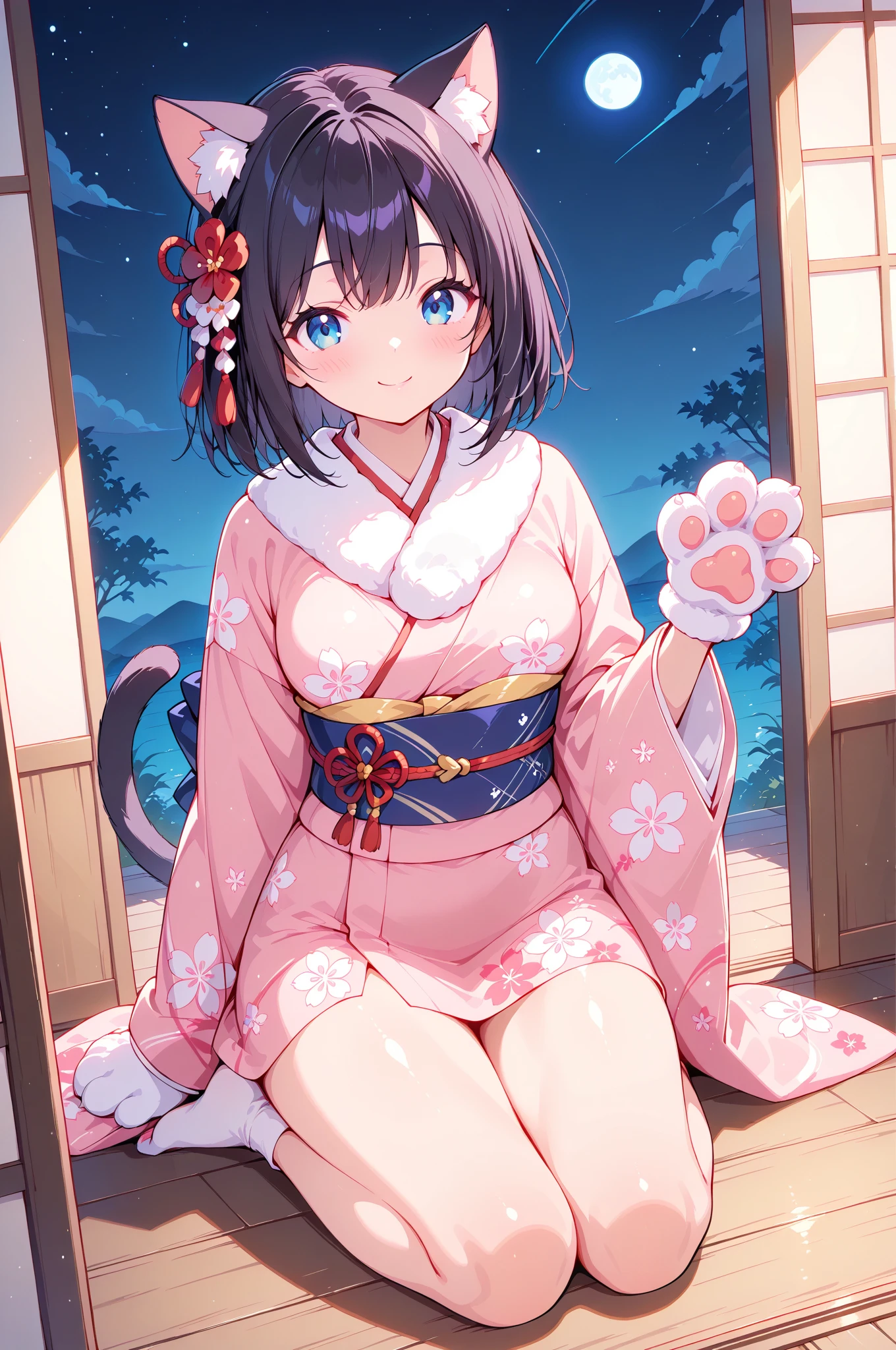 masterpiece, shuimobysim, badashanren, Shukezouma, samurai residence, kimono, katana, tatami mats, lanterns(super cute 1girl, solo, kemono, furry anthro)full body, smile, dynamic angle,