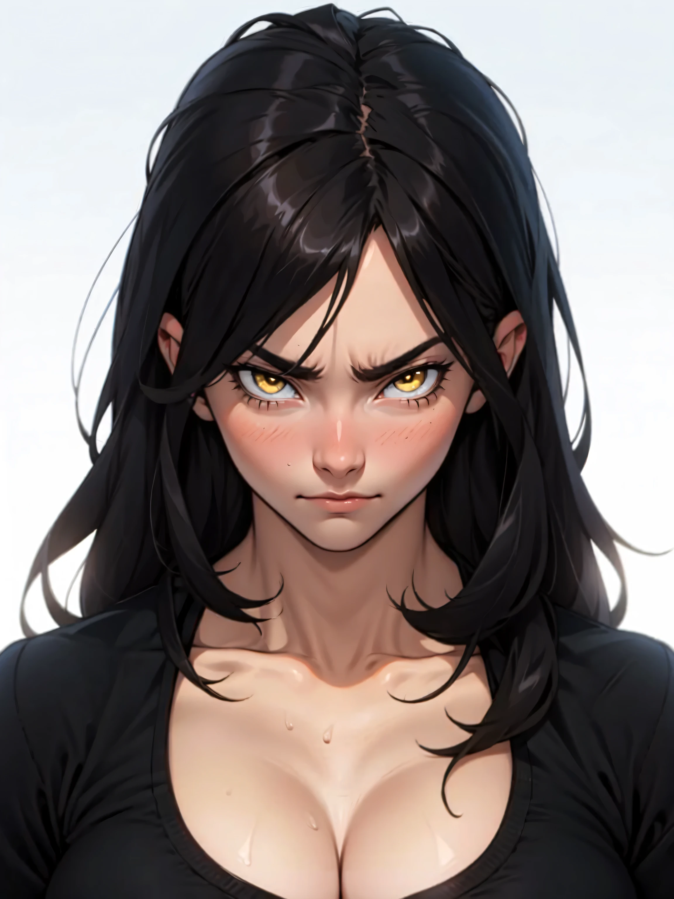 1 girl muscular black hair yellow eyes huge breasts pale skin expressionless sad expressionless sad expressionless sad expressionless sad expressionless sad expressionless sad expressionless sad