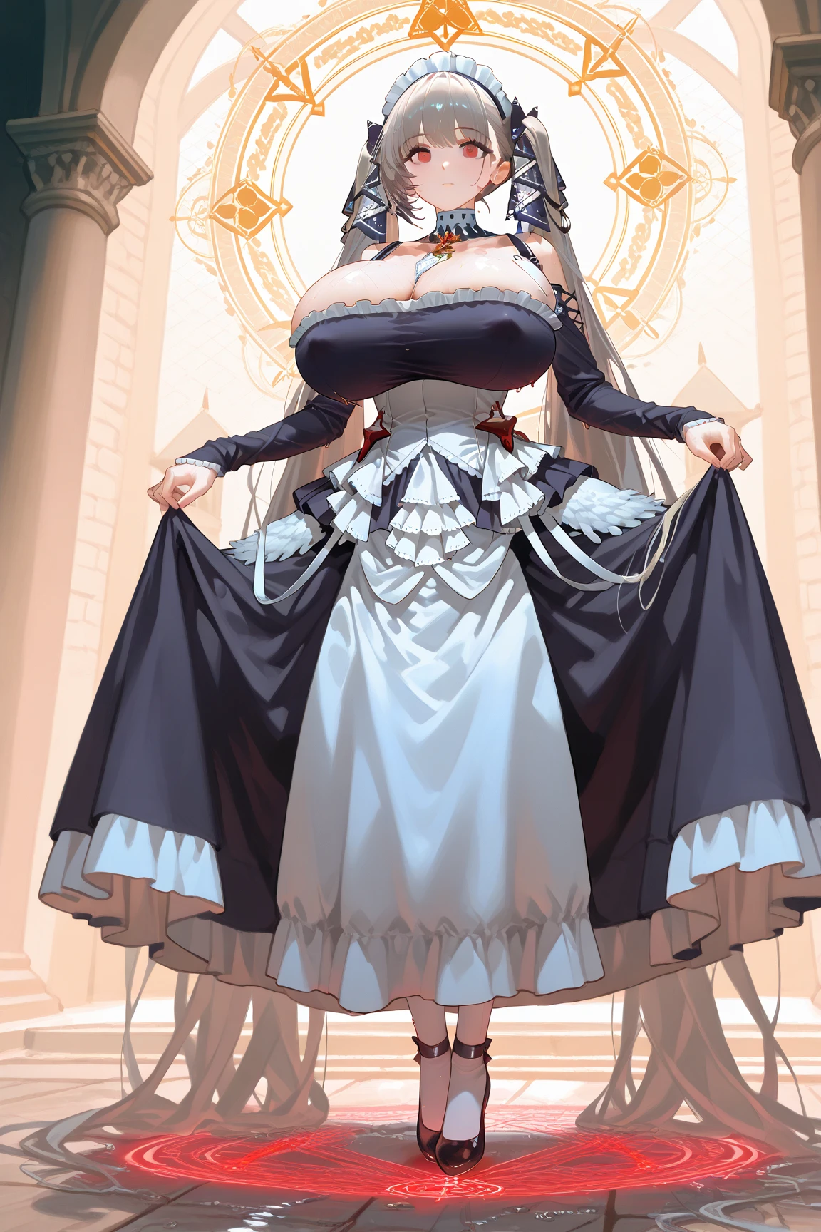 ((anime artstyle)),(Masterpiece),(Best Quality), (Super Detail),((Very Delicate and Beautiful)),Focus on character,Dynamic Angle,Looking at viewer,((Solo)),standing,((full body)),((one princess in gorgeous wedding dress with voluminous skirt)),((June bride)),detailed face and eyes,jewel-like eyes,((Very Long voluminous Hair)),gorgeous embroidery and lace,((gorgeous corsage)),See-through,(Gorgeous jewelry ornaments),luxury hair ornament,luxury tiara with jewels,ornate ruffles,((gigantic breasts,Long breasts)),indoor,church wedding,((full body)),hoop skirt,crinoline,very long wedding veil,(((gorgeous embroidery jeweled wedding dress)))