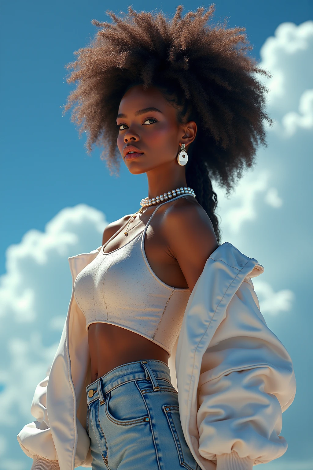 (), Big ,(Masterpiece), Best Quality, extremely detailed, (watercolor), Bloom, delicate and beautiful, illustration, (from below),(1 girl:1.4), (Alone:1.2), small breasts, (ribbed sweater:1.3), suéter con bare shoulders, (Short shorts:1.2), bare shoulders, (under the chest), ((Dark skin:0.8)), pretty eyes, (messy hair ), Photography, Over the shoulder shot, by Alex Maleev, professional, canon camera, nikon camera, sharp, bokeh, Studio quality, fisheye lenses, by Robert Capa ,