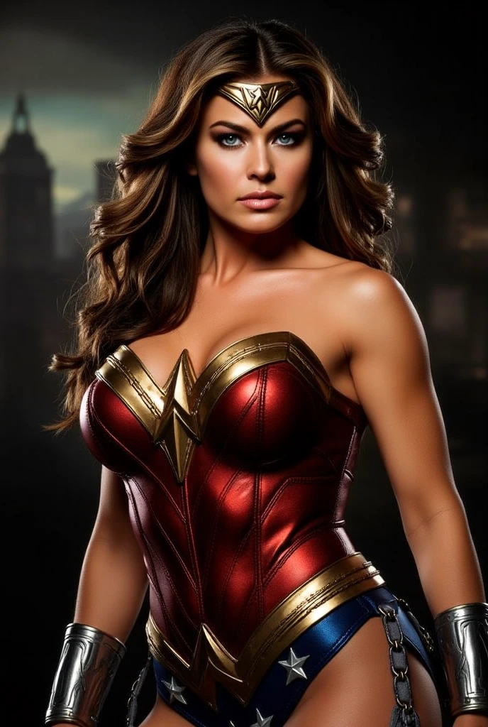 JeAni69, (wonder woman cosplay), highly detailed, artstation, smooth, sharp focus, 8K, (cropped jacket:1.2),(underboob), art by artgerm and greg rutkowski and edgar maxence