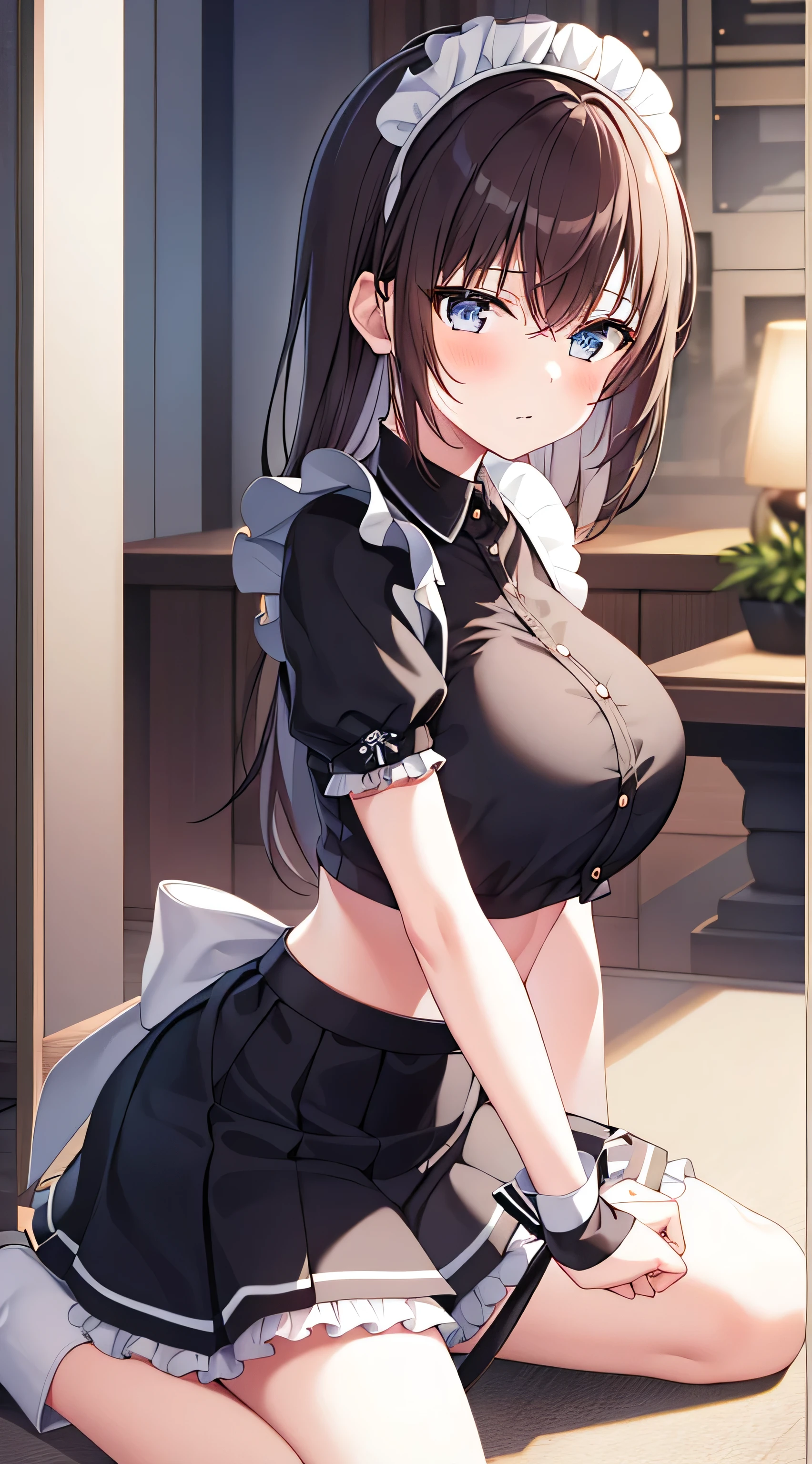 (masterpiece), Mature Woman,Maid clothes, Small breasts,Natural light, Realistic, Diffuse Light, Skinny, vapor, (Please lift your skirt), (urination), With a smile.garter belt,Enamel stockings,Long nipples,Areola,See-through bra, fellatio gesture,Frill apron