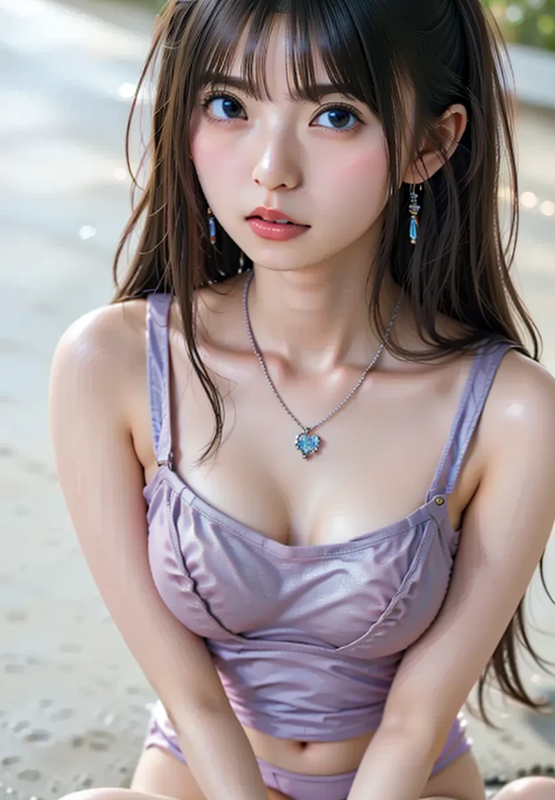 (A small amount of chocolate liquid on the chest:1.2)(Accurate human ??????? hands and fingers、fold your arms under your chest:1.2)(provocative smiling expression、clear eyes and eyes:1.2)(shiny skin:1.3)
