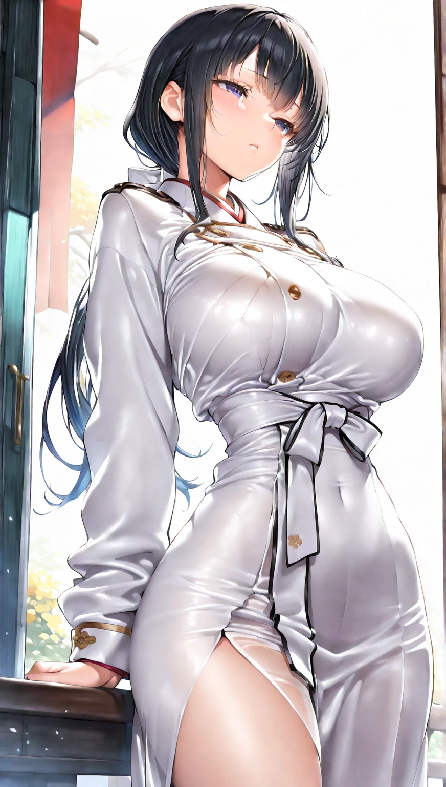 8K、Highest image quality、Two-dimensional nurse、white nurse uniform、black hair、braid long hair、brown eyes、big black rimmed glasses、(Detailed facial depiction、Huge breasts that are about to explode)、the best beauty、super cute、smiling、glamorous、erotic、Nogizaka、Idol