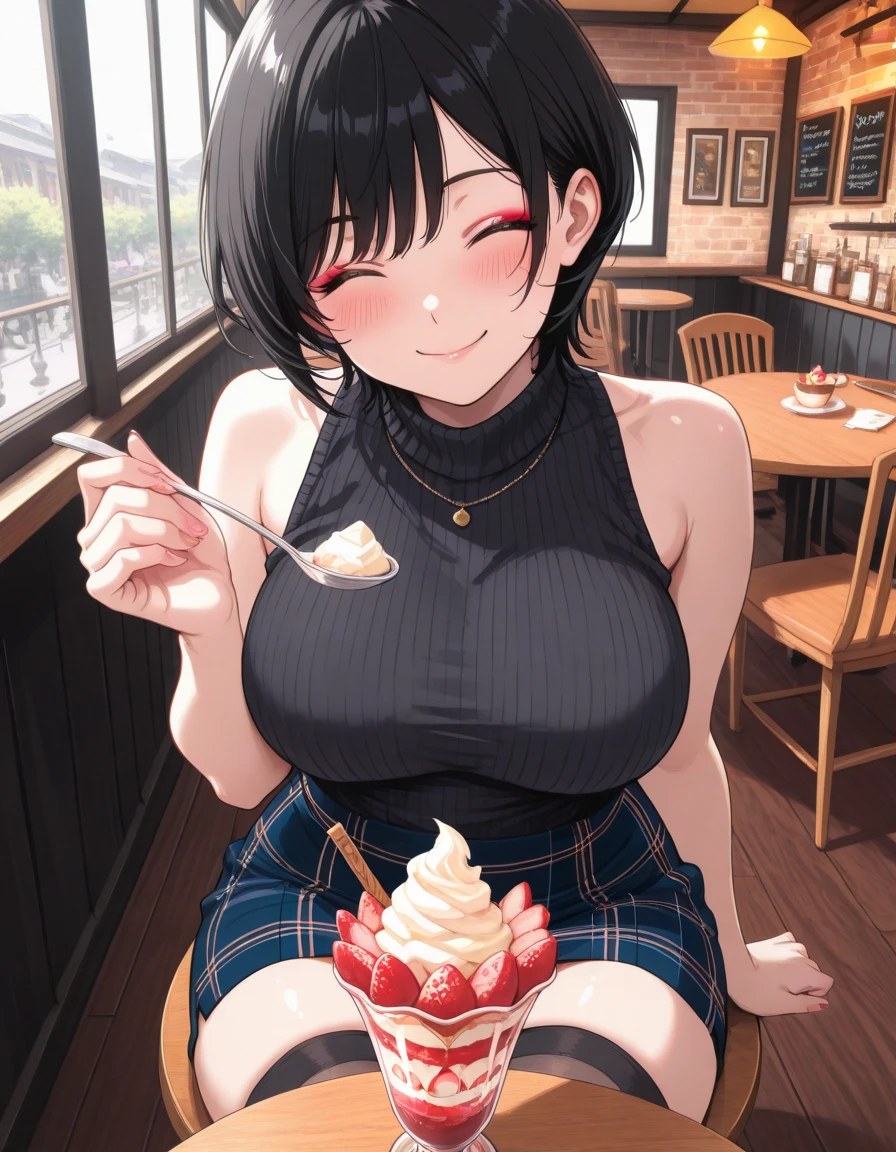 Sexy half-naked 40 year old woman eating ice cream