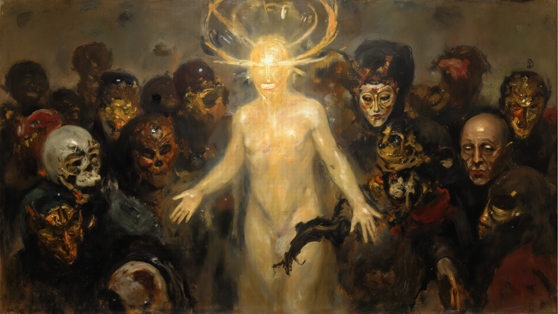 many naked women loving a many-headed demon lights focusing on the woman, Masterpiece, realism, zdzisław beksiński style and caravaggio style paint, Oil Painting, Dark, darkness, perfect composition
