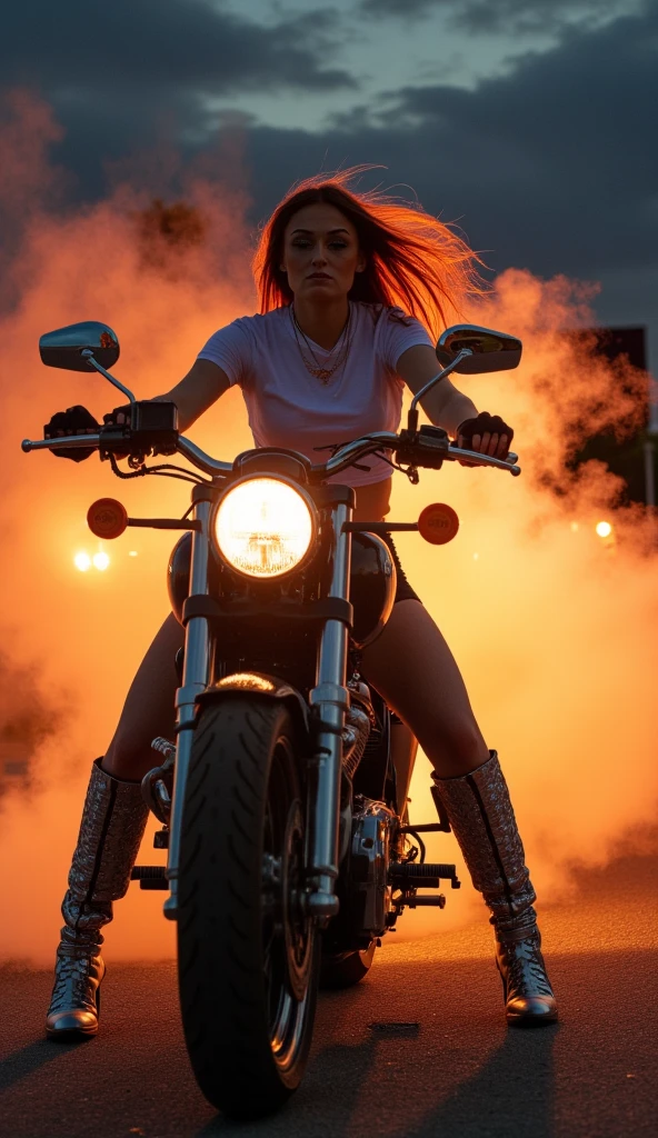 motorcyclist,with skull head on fire ,screaming fire,furious,many beautiful naked women