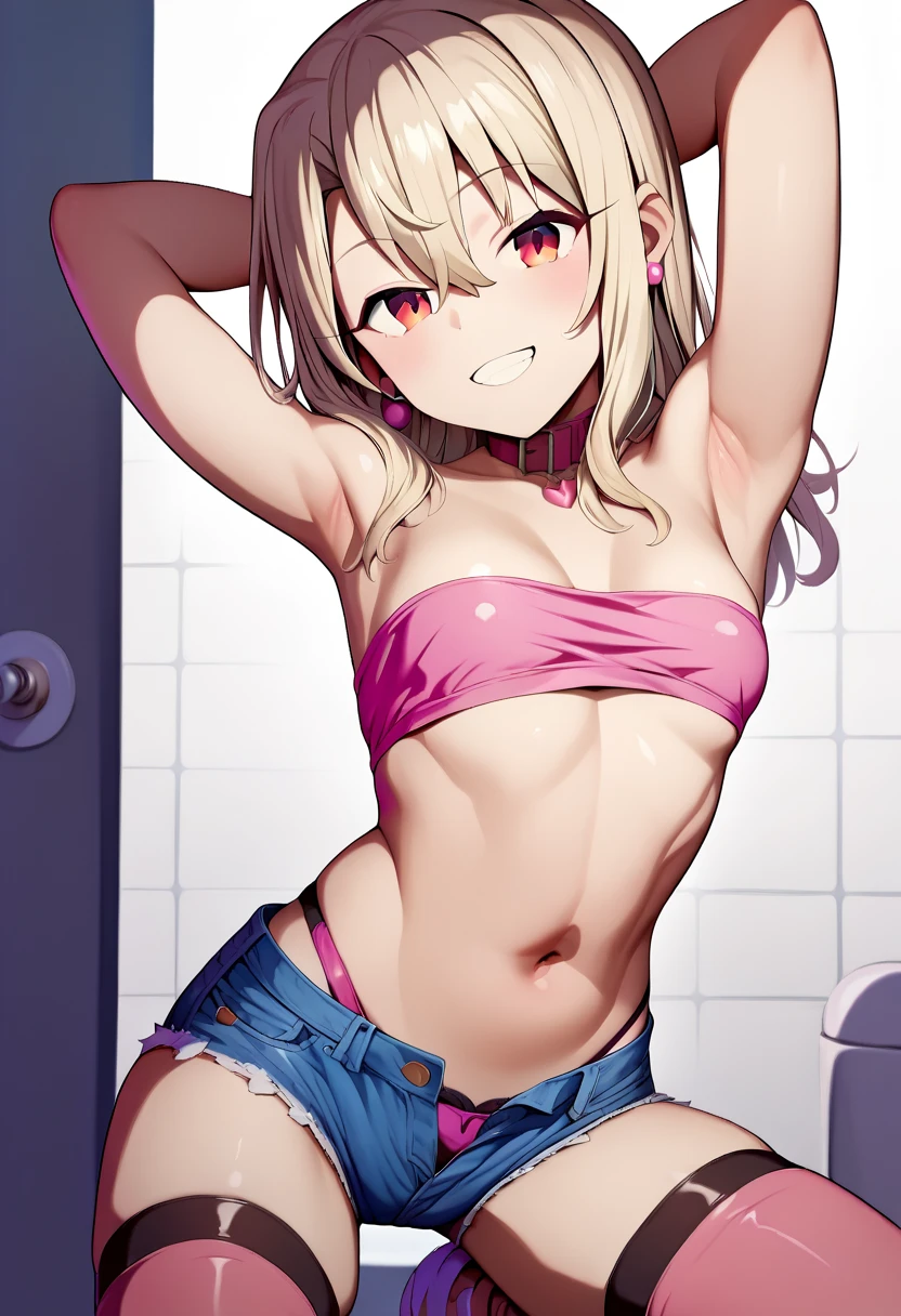 outside，crowd，Grab your dick，（（（The girl takes off her pants to her knees））），（（Take off your pants and pull them down to your knees）），pull your pants down to your knees、（（Showing underboob）），Revealing panties，Short hair in twin tails，Lace panties，Pink Panties，Grab your dick，Showing underboob，Cleavage，Wide forehead，Blonde，（（少女の隣の男のGrab your dick）），（（（（（Inserting dick into pussy））））），naked，Showing off her pussy