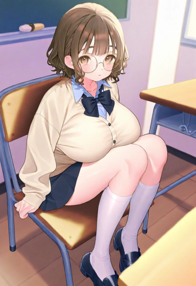 8k、masterpiece、Japanese、Woman wearing glasses、anise、from the front、smile、Childish、Big Breasts、Sheer School Swimsuit、night、Bedroom、Move the cloth between your legs to show