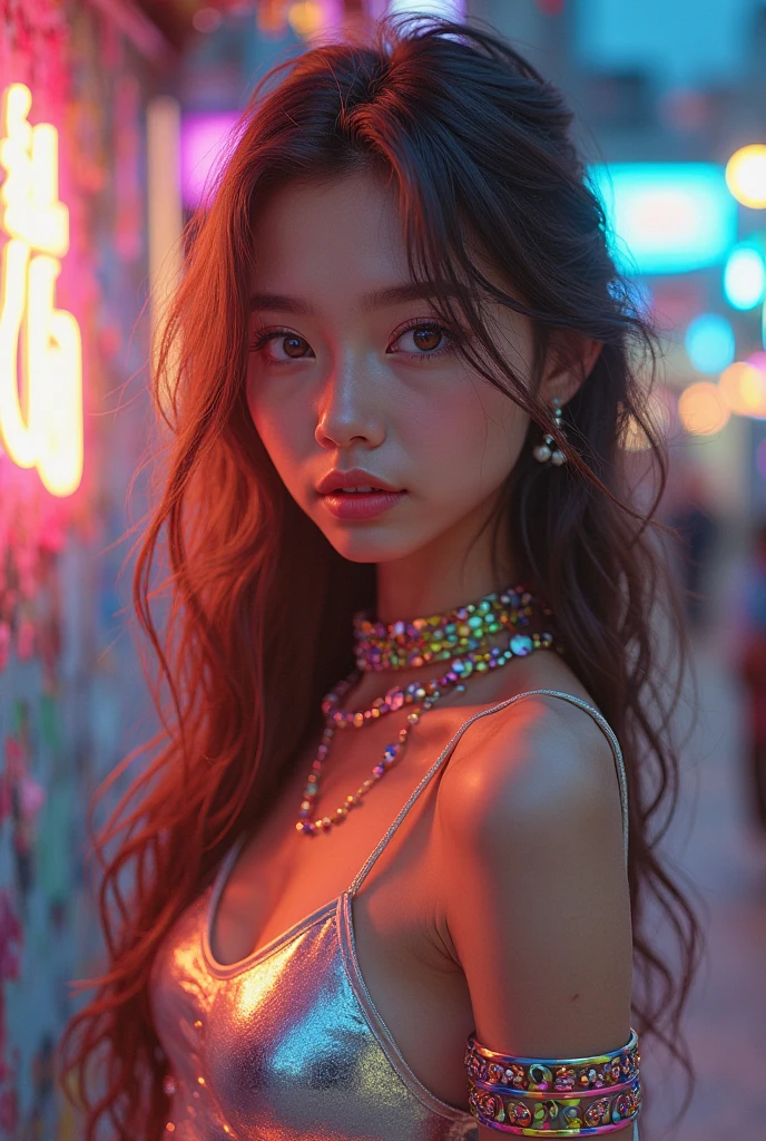 (masterpiece,Highest quality:1.4),(8k,RAW Photos,Photorealistic:1.4),Ultra-high resolution, ,(Glowing Skin:1.4),Detailed肌,Detailed顔,Detailed目,(Beautiful and shining eyes:1.2),Symmetrical eyes,Detailed耳,One person,Natural Makeup,(((Idol))),,Detailed背景,Vivid background,Beautiful and shiny hair,,((Average teenage breasts)),,(Detailed sexyな衣装,sexyダンサー,sexyネオン,theater,whole body),,((Sharp Face)),Natural light,,(Very detailed ,,online shopping,LUMINE® Market,),Cleavage,,Professional,(Detailed,Location was great.),sexy@p-figure