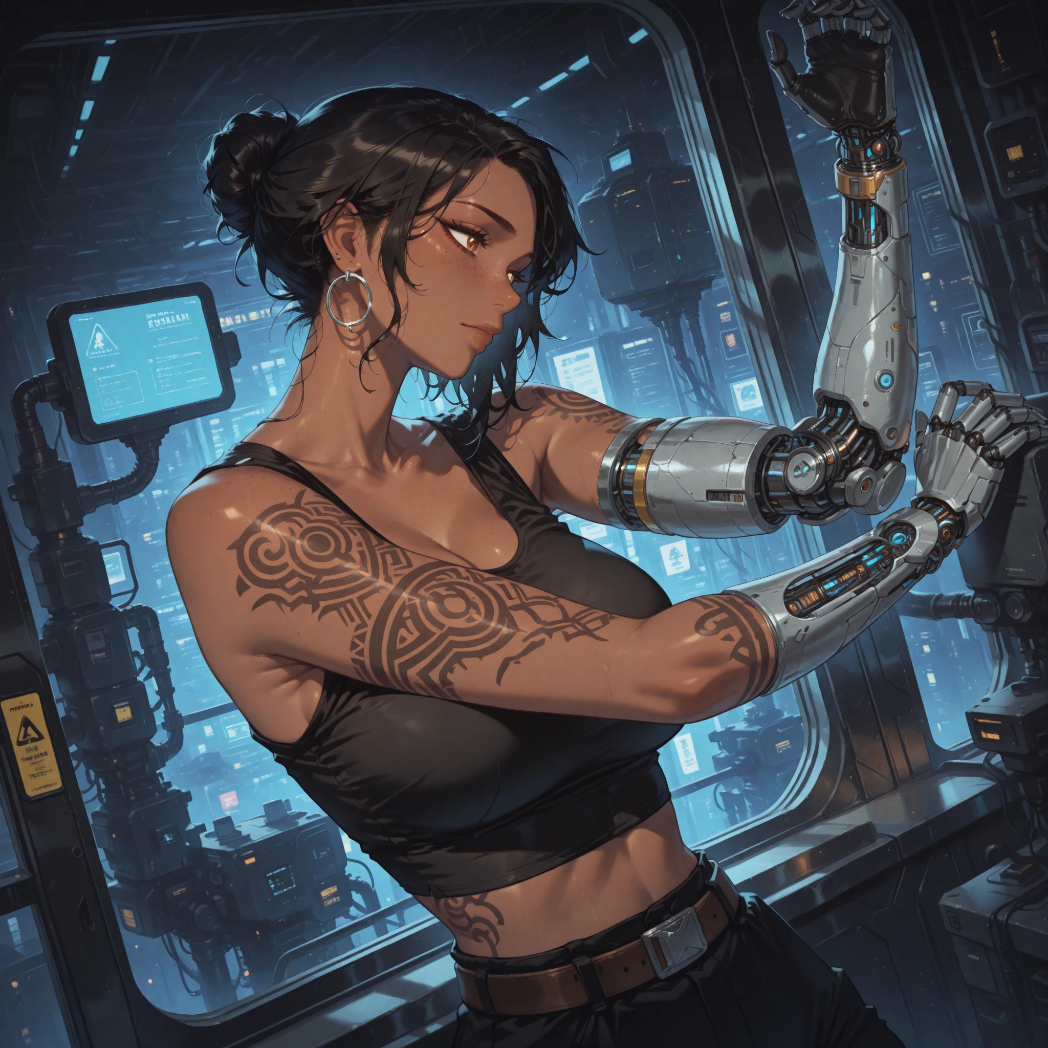 [Bela foto de corpo inteiro de sfw Reika Shimohira como uma Nekomata, corpo esguio, corpo inteiro, quadris finos, seios muito grandes], corpo completo, ((TOPLESS armadura cyberpunk pesada)) com acabamento neon, ((topless jaqueta de couro tech)), Science fiction, cidade cyberpunk ao fundo, gordo, No Estilo de Cyberpunk 2077, foto ultra realista, obra de arte, melhor qualidade, CG, papel de parede, HDR, alta qualidade, High definition, extremamente detalhado, {beautiful rosto detalhado}, {lindos olhos detalhados}, (Luz detalhada){{detalhe intrincado}}, {high resolution}, ((rosto detalhado)), luz neon, claro-escuro, chave visual, detalhe intrincado, altamente detalhado, breathtaking, vibrante, cinematographic