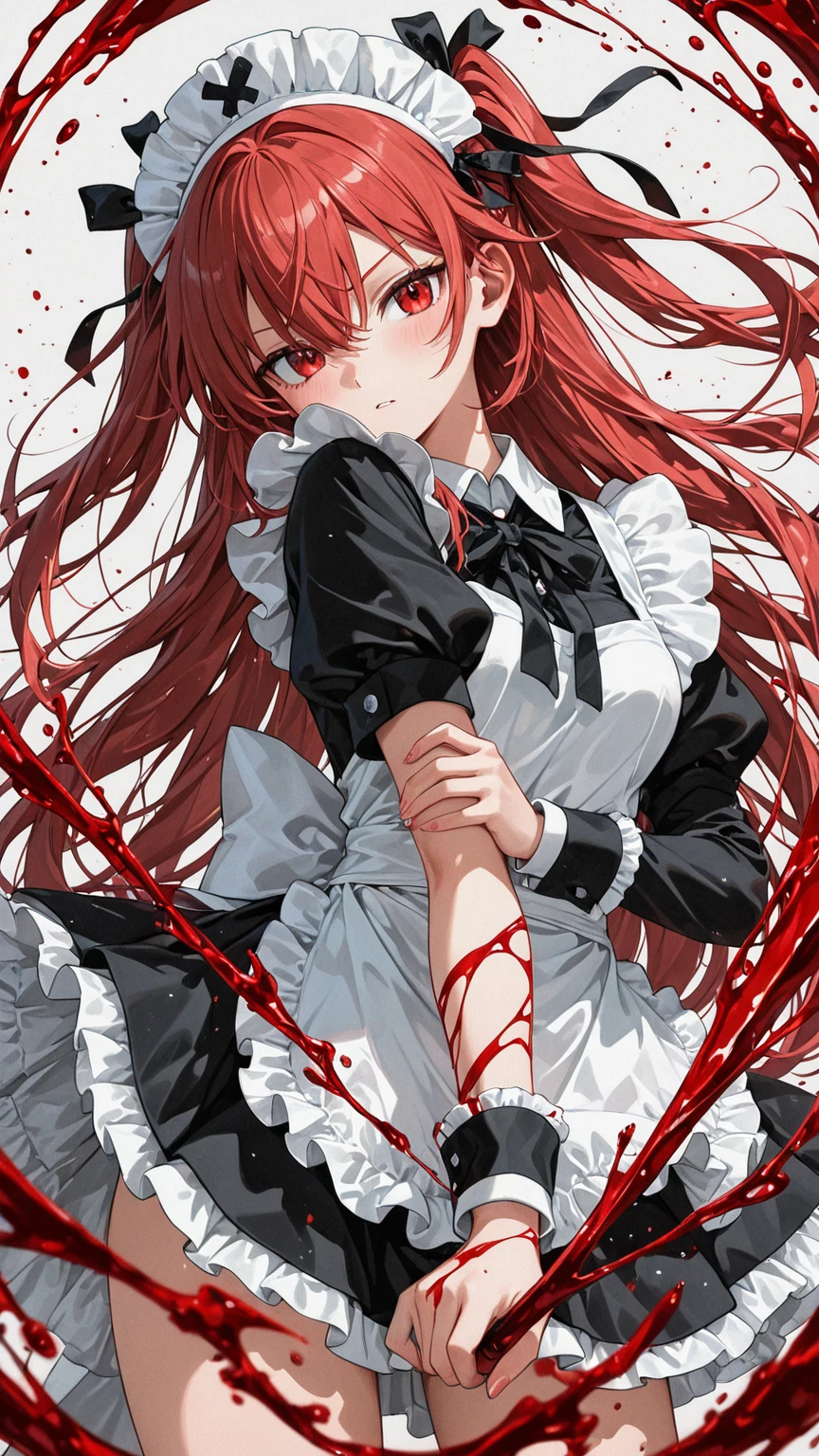 (Highest quality,4K,High resolution,masterpiece:1.2),Very detailed,Realistic:1.37,Spooky altar background,Dark fantasy,Red color scheme,Ominous atmosphere,Eye-catching,Storytelling,anatomy,Anime Style,Concept Art,beautiful細部までこだわった顔と (((Red eyes ))),Terrifying Ritual ,Satanic Ritual,Untimely Death,Unjust act,Crazy Smile,Scythe Face,Girl Monster, beautiful, Delicate facial features, Sharp Eye, Sharp Fangs, Pale skin, Thick chain, Dark Background, Cinema Lighting, Dramatic Shadows, Gothic style, Gloomy atmosphere, Dark fantasy, One Girl, , Please open your mouth wide, Open your mouth and baring your teeth,Sharp teeth like a beast, Wide lips, very wide mouth, Vermilion cheeks, ,(Blood splatter:1.4),Scary smile, laugh at,Fallen angel design, Twisted smile、Bloodstained、bleeding from the head,,、Blood splatter、,(Blood splatter:1.4),Crossbones, skull,Horror Style, ((Fantasy Fallen Angel Costume)), ((Flowing black hair)), ,(Blood splatter:1.4),Female curves, Sexy flat stomach, Perfect hands, Perfect anime face, ((White Lolita Dress)), Are standing, ((Wicked Smile)), ,(Blood splatter:1.4), Steam circulates, Moonlight Illumination, night lighting, disaster々new devil horns,,(Blood splatter:1.6),アニメFallen angel design, Twisted smile、Bloodstained、bleeding from the head,,、Blood splatter、,(Blood splatter:1.4),Crossbones, skull,Gothic architecture、Western architecture、Fantasy World、,Victorian cities, Skeleton Gaslight,