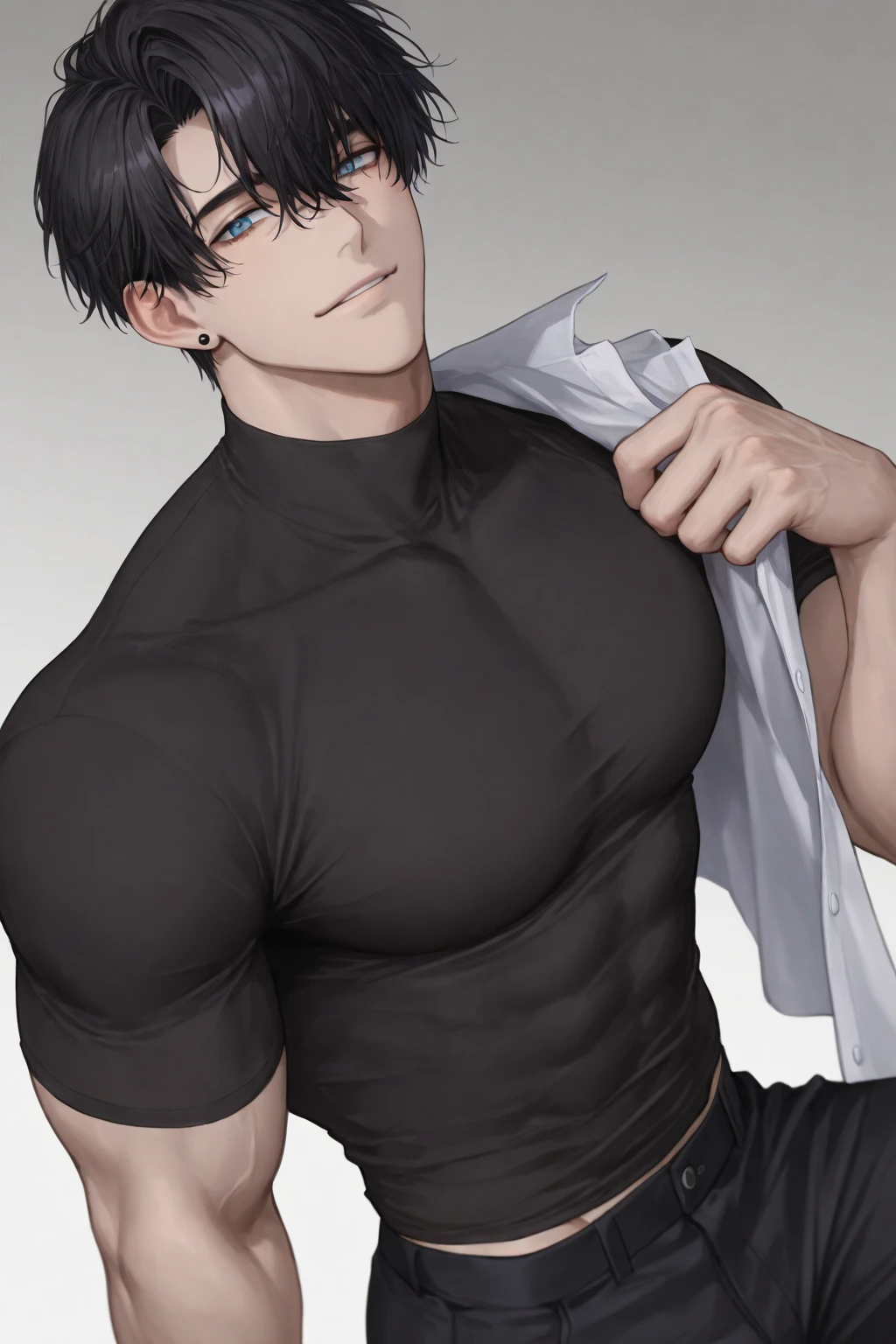 Young guy, short black hair, high ponytail, Yellow eyes, Scars, bloods, confusion, Wounds, Smile, Bandages, red martial arts pants, open torso, Masterpiece, hiquality, 4k, HD, Good detail