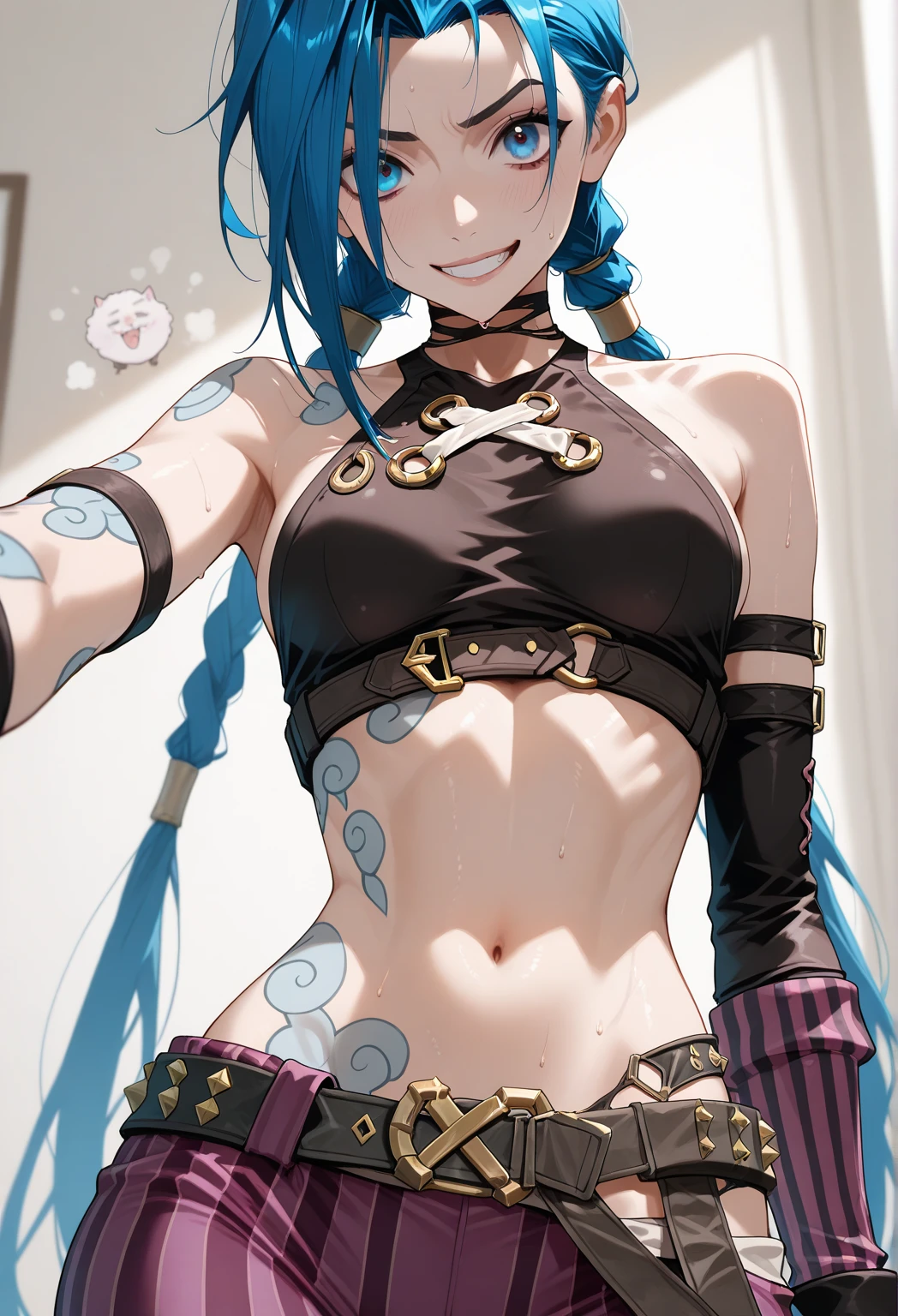 Jinx,Fleshy thighs,Poster publicity style,Pose,Simetall,C cup,Happy expression