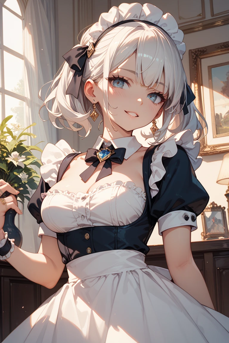 masterpiece, best quality, 1girl, purple eyes, <lora:Genshin_Lynette_AP_v1:0.7>, maid, indoor, cat ears, maid headdress,