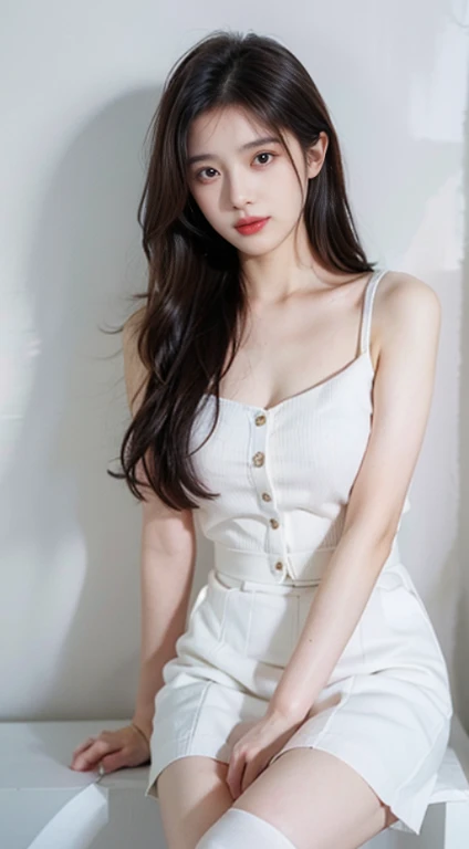 Top image quality、masuter piece、tiny chest、White lace camisole dress、is standing、fully body photo:2.0、fully body photo:2.0