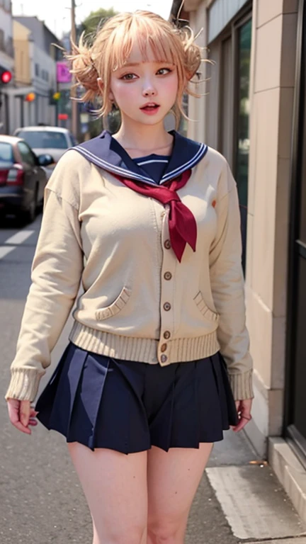 ((highest quality、8k、masterpiece:1.3)),((((cowboy shot)))),Ultra-high resolution,big eyes,Japanese,bangs,(a girl),(1 girl),20 years old,((facing at viewer)),(long hair),(((black sailor uniform))),grin,((standing)),(pleated mini skirt),((skirt lift))