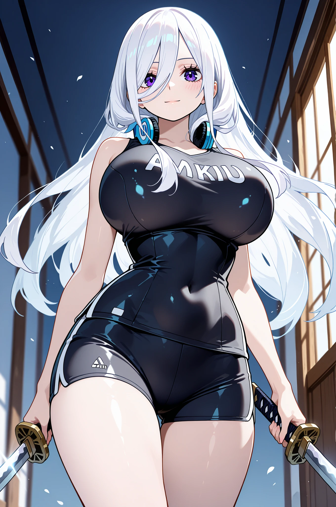 Realistic, best quality, small curvy loli, anime shading, hands behind her body pose!, thick outline, an anime drawing, pencil doodle, scribble sketch, flat anime style shading, detailed but rough, an anime girl, anime shading, big thighs, sexy bodysuit under small shirt, revealing baggy shirt, colors, white hair, a little black skin, realistic, colorfull background, pub background,