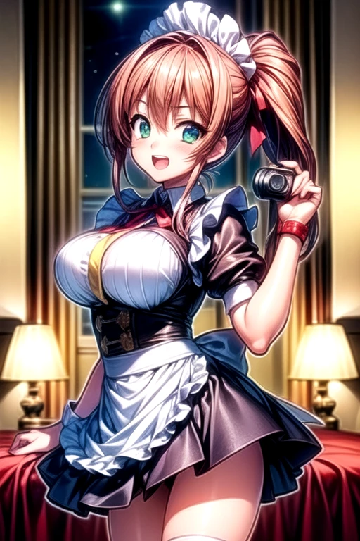 (dynamic angle:1.3, from front:1.1, breast focus:1.3, from above:1.2), (dynamic posing:1.5, sexy posing:1.3, leaning forward), (seductive smiling:1.3),masterpiece, 1girl, pointed chest:1.3,(double breasted:1.2,under bust:1.2), Amazing Cleavage:1.3, thin waist, big ass, Raised sexy, small breast: 1.2 posed cleavage:1.1, looking at viewer, open mouth, platina bronde hair, blue eyes, bare shoulders, collarbone, sidelocks, hairband, sapphire earrings, indoors, red off shoulder sweater dress, arms behind back, short hair with long locks, blue gold hairband, big side hair, very long side hair is rendered in (masterpiece: 1.2, best quality), with (ultra high resolution) and an exquisite (depth of field). This masterpiece is not only visually stunning but also tells,A scene of cooking in the kitchen
