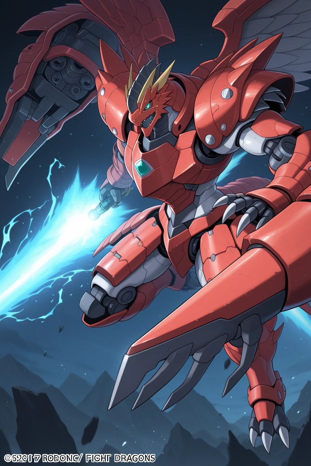 Big robotic dinosaurs fight robotic dragons