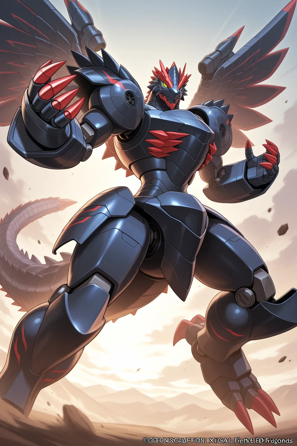 Big robotic dinosaurs fight robotic dragons