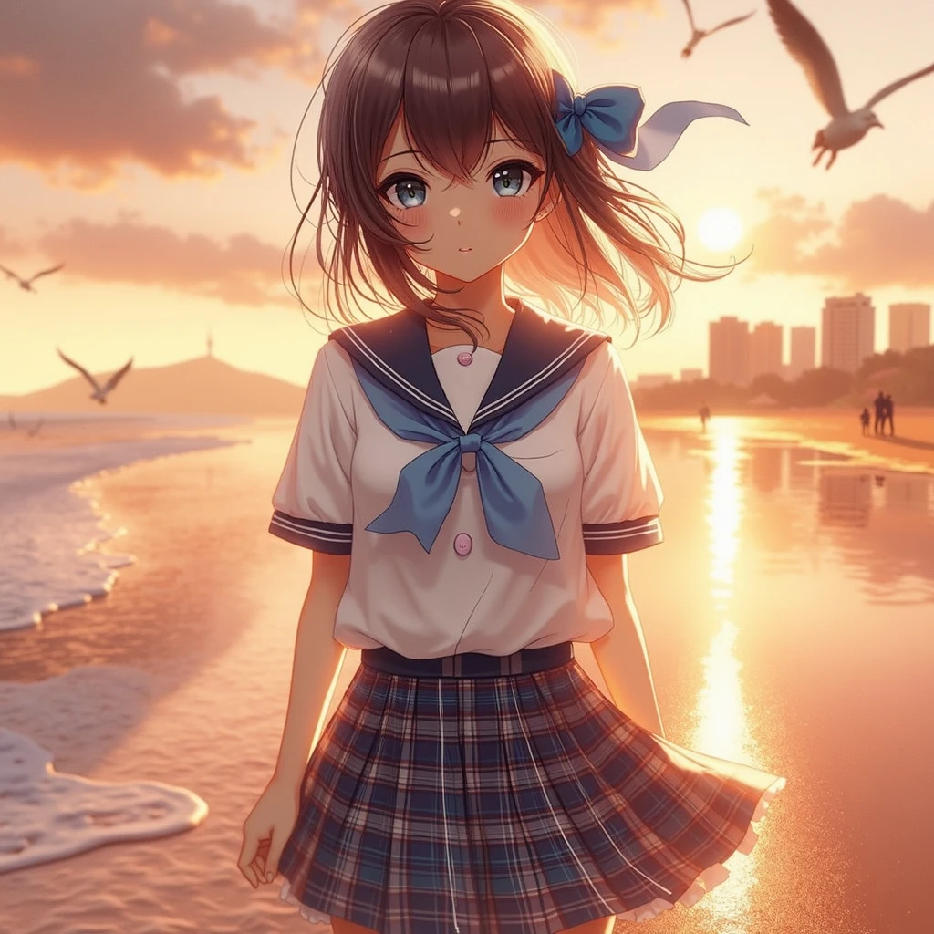 One Girl、blush、Embarrassed look、Perfect ???????、Short Bob、Small breasts、(((White student sailor uniform、Dark navy blue pleated student mini skirt、Black knee socks)))、((Hair tousled by the wind、Messy Hair、Broken hairstyle))、(((The wind blows up my skirt:1.3、White panties、Cute ass)))、Pay attention to the butt、Professional Lighting, Film Grain, chromatic aberration, (Eye and facial details:1.0), (Bokeh:1.1)、software:1.5)))、 Highest quality, 8k, ２０talent