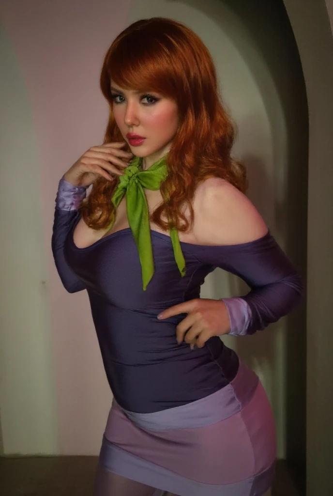 Model looks like Jessica Chastain in movie Mothers’ Instinct, long wavy ginger red hair with bangs. photo of  20 year old  jp-katiaFinal-2600 ,long soft curls, bangs, light eyeliner, pink lips, standing in the kitchen, a bright retro 50s retro kitchen with retro appliances, posing in a sexy one piece bathing suit and light tan pantyhose, one piece bathing suit has a long zipper down the front all the way to her crotch, the zipper is down and cleavage is seen coming out of one piece bathing suit, shaved vagina, Canon EOS 5D Mark IV, 50mm f/1.8, 1/100s, ISO 160, Fujifilm Provia 100F, photorealistic, (((high leg leotard (full one-piece) with zipper down front))), (((zipper is down showing her perky breast and nipples)))