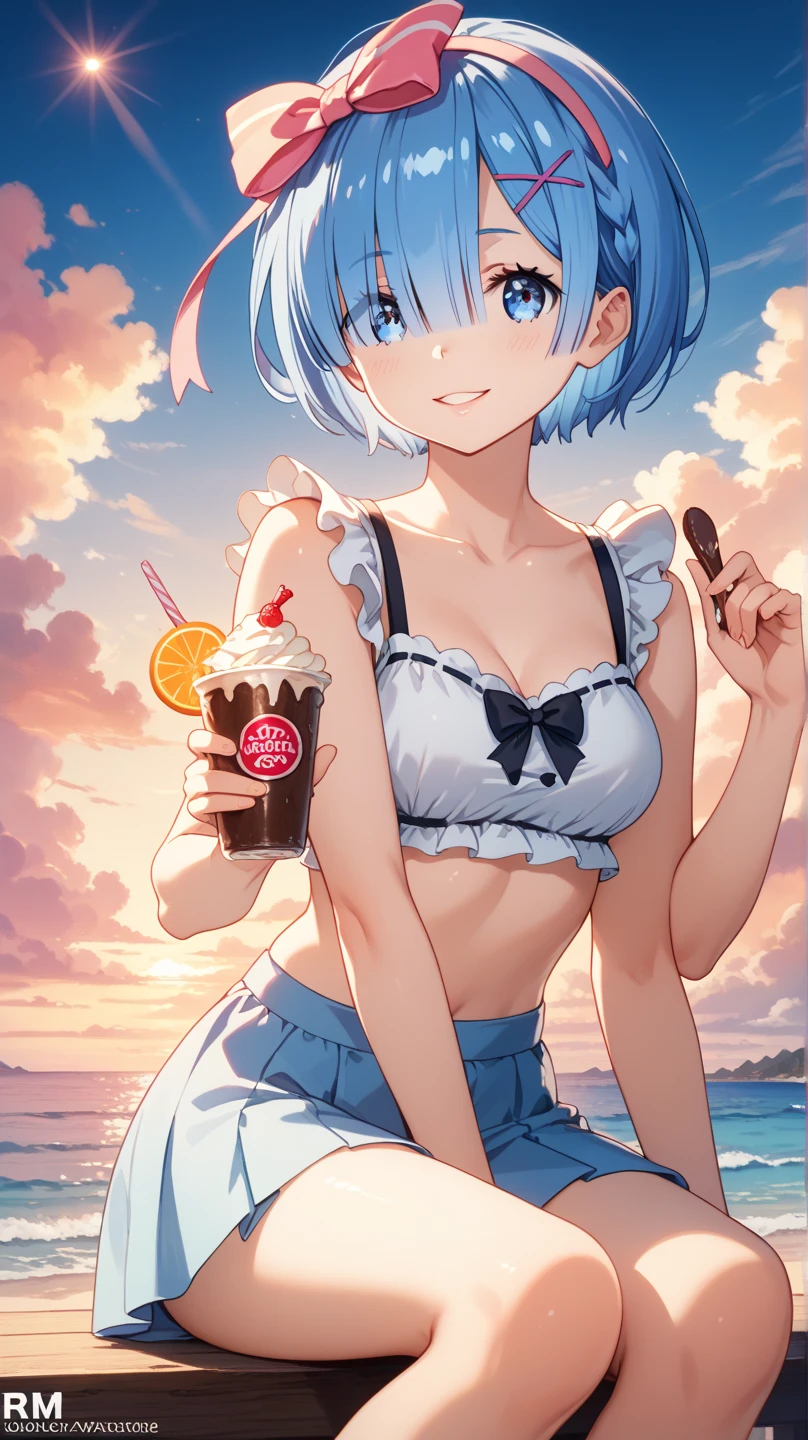 (flat color), (illustration), many layers, choppy, limited tone, (masterpiece), (bestquality), (ultra detailed), profile, woman is drinking a strawberry cocktail through a straw, wearing white T-shirt, wearing blue jeans, aqua hair, short bob hair, slim, mature, flat chest, (walking), (perfect smile), model, perfect shadow,