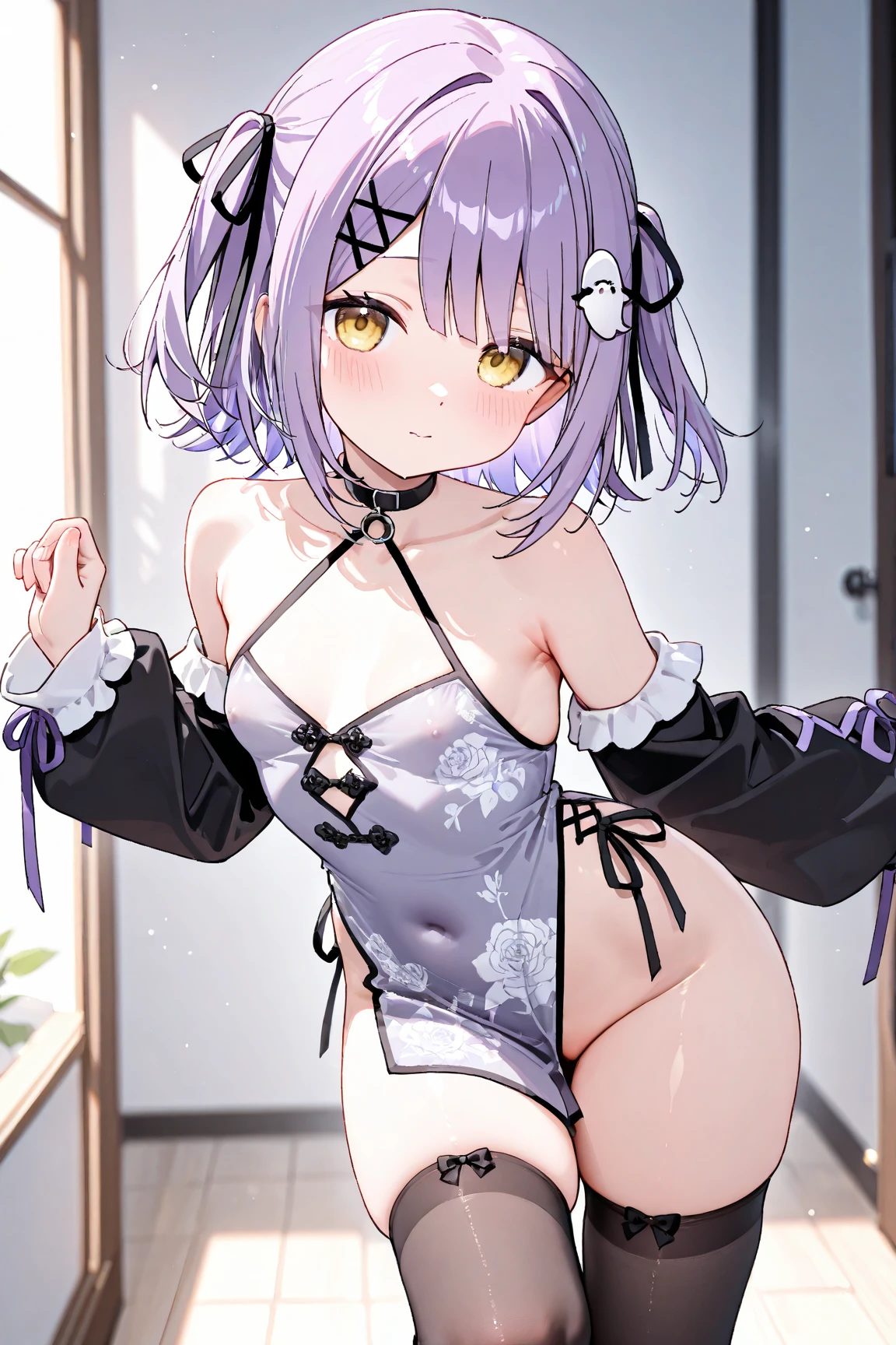 ((Keqing)), (naked:1.2), (see-through lingerie:1.5), (blushing face:1.3), smiling, tongue out, (heart-shaped pupil:1.5), ((cowboy shot))