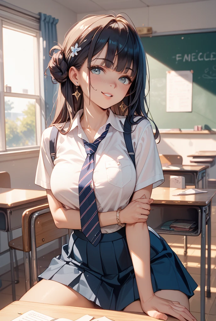 best quality,masterpiece,1girl,solo,(((NSFW))),(((9years old))),japanese girl,an extremely cute and beautiful girl,highly detailed beautiful face and eyes,petit,cute face,lovely face,baby face,shy smile,show teeth,black hair,medium long hair,Hairless pussy,flat chest,skinny,slender,(((wearing a wet transparent white short shirt and grey mini skirt))),(((standing in a classroom))),she is looking at the viewer,hands lift up dress,(upskirt above the waist:1.1),(no panties:1.1),(legs spread wide:1.1),(no bra:1.1)