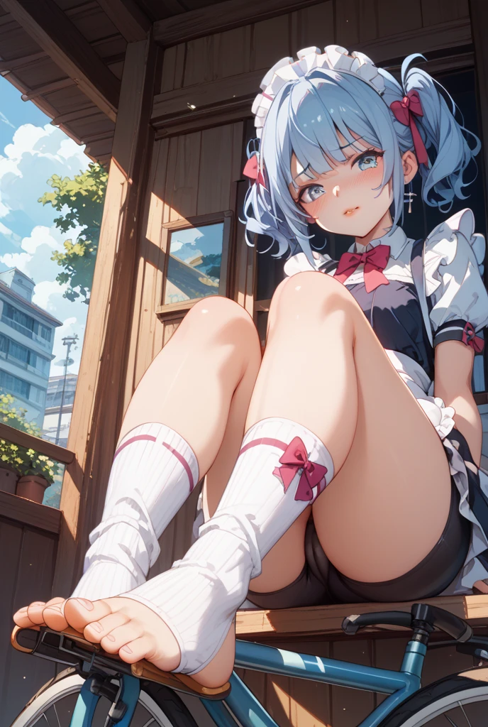 (((close up panties))), (I look up at the girls from the ground.)、(The girls who surrounded me and hugged me)、((A seductive wicked smile)), Yui、low length、(thin)、((5 years old girl))、(Bright white skin), (((child girl)))、Turquoise Hair、Twin Tails、(Forehead)、Big eyes、Grey Eyes、Cropped tank top、(covered nipples), ((Angle from below:1.5)), Very short flared skirt、belly button、(Thighs), White panties, crotch、(Angle from the bottom of the girl), ((Girl squeezes me with her crotch))、(Squat)、Open your legs a little、((Crouching)),