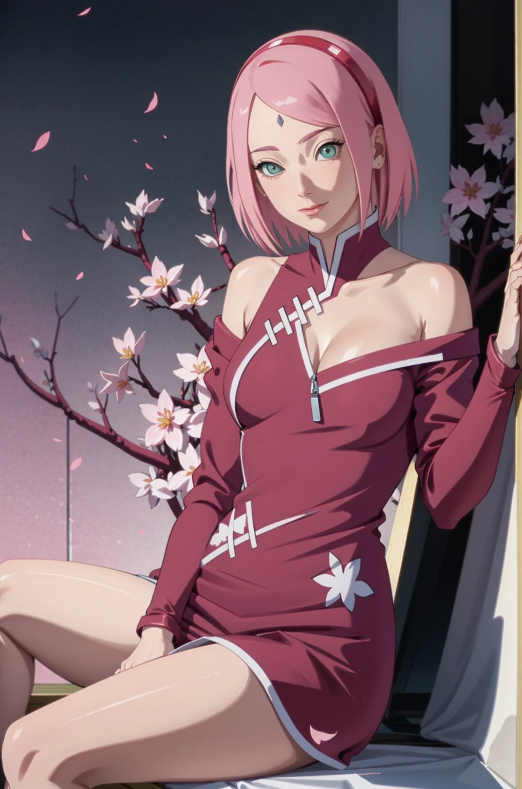 sakura haruno, ful dressed, Exposed leg, maturebody, beautiful face, sultry posing, big buttocks, illustration, high resolution, ultra detali