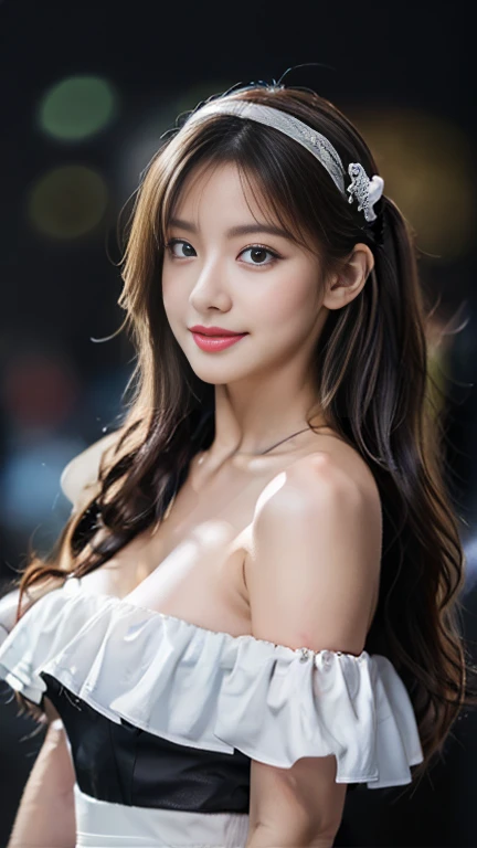 (8K, Best Quality, Masterpiece: 1.2), (Realistic, Photorealistic: 1.37), Super Detail, 1 Girl, Pretty, Solo, (Red Nose), (Smile: 1.15), (Mouth Closed) ) small breasts, beautiful eyes, (long hair: 1.2), floating hair Novafrog style, upper body