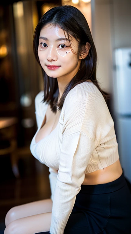Single woman, Sauvage, Hair length to shoulders, Round glasses, Bangs, Shoulders sticking out, Men's cutter shirt, Big tits, disheveled hair, Beautiful, amazing, Beautiful detailed eyes, Masterpiece, Realistic, Ultra slender face, Narrow eyes, Ultra high quality, Slim abs, Perfect body, POV, Smiling with open arms, Double eyelids, Clear focus, Exposed cleavage, Cute, Korean famous actress, very beautiful, cute, 35mm lens, accent lighting, brown hair, cinematic, sweaty, sweaty, sweaty on chest, sweat on face, full body photo