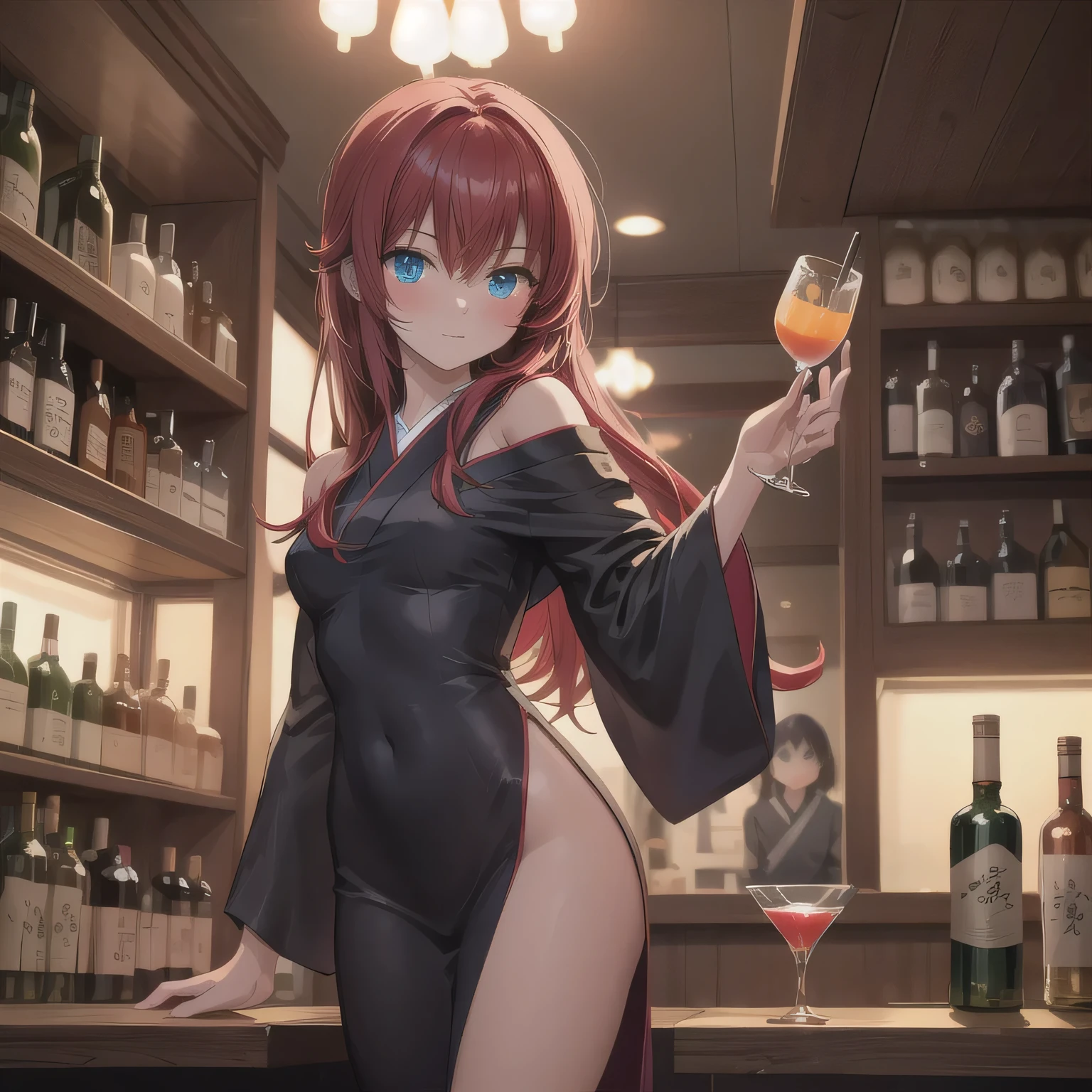 ((masterpiece,best quality anime,Highest quality:1.3)),realistic,,cowboy shot,(30 year old beauty), gunslinger ,1woman,solo,((very small head:1.4)),((very long body:1.3)),red hair,bangs,((long ponytail hair)),gorgeous big eyes,brown eyes,shy,tears,in heat,((black mini dress)),((slender body:1.3,skinny)),small breasts,gleaming skin,shiny skin,sweat:1.2,(spread legs:1.3),sitting,Luxurious tables、Orgy,Luxurious party venue、Luxury Hotel、Naked women in the background,nsfw,