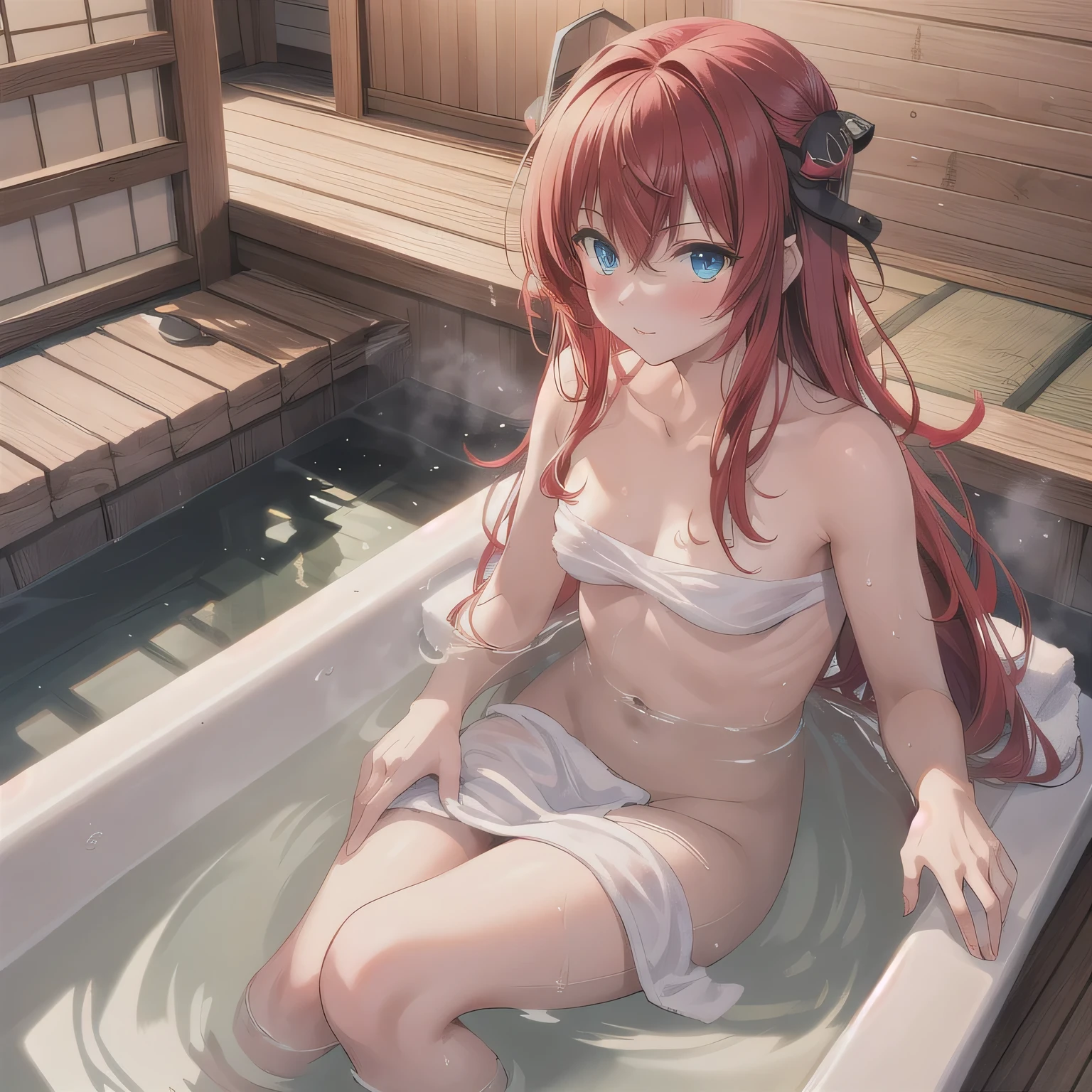 1girl,Taking a bath,Bathtub,Perspectiva Wish up,completamente desnuda,pelirrojo,Cuerpo ideal,cuerpo completo,highest qualityr,obra maestra,tetas grandes,agua cristalina,big nipplenew,pubic hair,mejor calidad,bathing in a bathtub,caderas anchas,((ojos amarillos.pose sexi,caliente,NSFW)),viendo al espectador, better anatomy,trenza,sonrisa leve,((Cara hermosa,cara de bebe,anatomia perfecta)) ,lindo trasero