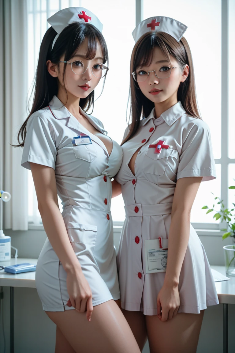 (3 Ultimate Beauty Nurse)、{{{masterpiece}}}, {Oh oh oh, Oh, really:1.2}, best quality, Official Art, Highly detailed CG Unity 8k wallpaper, Very rich facial details、Delicate lips、Delicate eyes、Double eyelids、((black bob hair))、(Nurse:1.3)、(Attractive figure)、(huge)、((Open mouth smile: 1.8, Lovely smile: 1.8)), solo, Short hair details, Energetic smile, blue eyes,With eyes_Tokar, {Beautiful detailed gradient eyes}, Red lips,thigh, thigh, thigh, Perfect fit, Perfect ImageReality, Background and: (Hospital Ward:1.2), Cow Boy Shooting, Detailed background, Detailed clothing, Wear a nurse hat,Wear Nurse Clothes,Perfect lighting、Surreal、(Reality:1.4)、8K maximum resolution, (masterpiece), Very detailed content, professional,