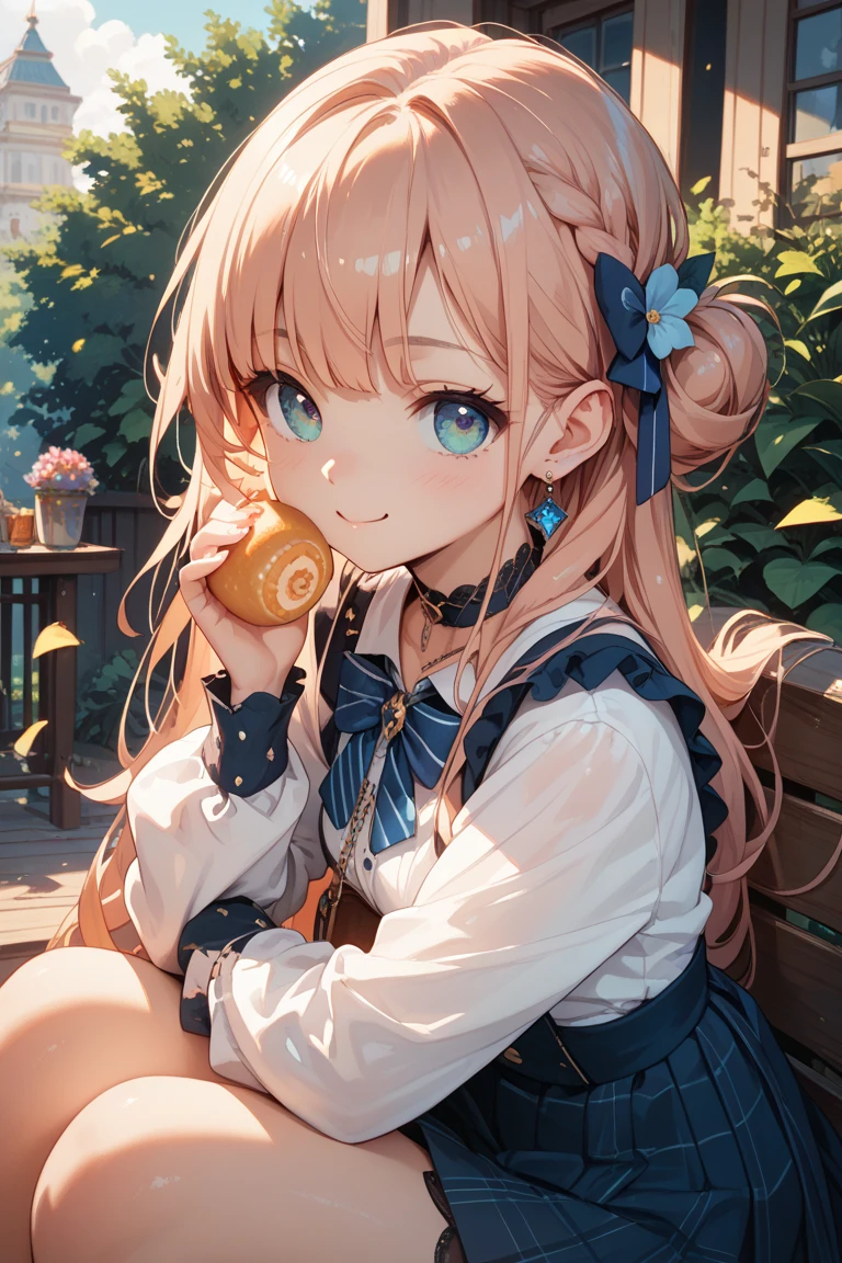 From above, (Close ~ eyes:1.2) One Girl, blush, sit, nsfw,beautiful girl,Light blue skirt, Anime move,Two Side Up、(Gloss Lip)、Thick lips,Kissing Face