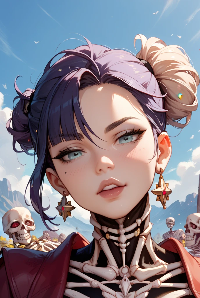 skull with Maltese cross in the middle of the forehead with grapes