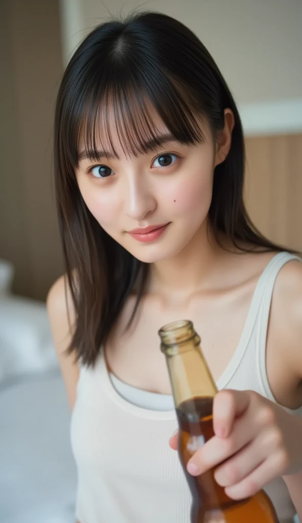 Best-quality, Masterpiece, Ultra-High-Resolution, (Photorealistic:1.4), Raw-Photo, Extremely-Details, Perfect-Anatomy,
at midnight, in room, on bed,
1girl, 18-years-old, the most popular Japanese idol,
(getting high on cocaine, feeling ECSTACY, completely drunk),
wearing only pajama,
(detaile many empty liquor bottles on bed, detailed illegal drugs on bed),
detailed extremely cute face, detailed extremely beautiful big black solid circle eyes, detailed extremely beautiful realistic skins, detailed extremely beautiful hair, detailed extremely beautiful perfect body, detailed extremely perfect five-fingers, detailed pajama