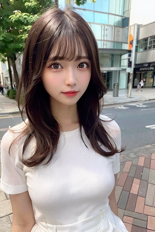 highest quality,Ultra-detailed,masterpiece,Realistic,Photo realistic,Bright lighting,One Girl, (cute:1.2),smile,(Medium-sized eyes:1.5)(naked eye:1.5)(Brown haired),(Bob Hair),Perfect glowing skin,Perfect Skin,light makeup,((Accurate needles without discomfort)),C cup breasts and a slim waist,Selfie,Look at the viewers,Whole Body Ezbian,dual,25 year old girl,Baby Face,T-shirt,Outdoor,wood々,Natural light