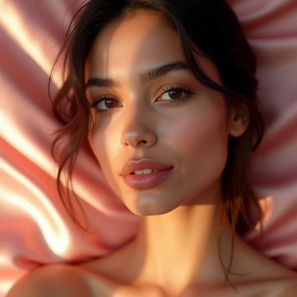 a single woman in sheer lingerie, laying on bed, arms above head, legs spread, beautiful detailed eyes, beautiful detailed lips, extremely detailed face, long eyelashes, sensual, ??????, intimate, high quality, 8k, photorealistic, masterpiece, chiaroscuro lighting, dramatic shadows, warm color tones