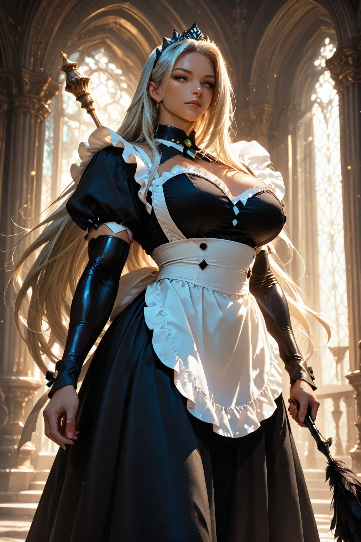 (Full body image:1.5), (Princess Zelda, Are standing, alone:1.2) ,(Large Breasts:1.5), (She is wearing a black maid outfit、wearing a very short white skirt。/Her body-hugging clothes:1.3), (She's in front of the bed in the hotel room:1.3), she has (blue eyes, Dark green mohawk:1.2), (She's smiling, Looking at the audience. Exhibitionist pose:1.2), Anime Style, 16K, Highest quality, Attention to detail, Textured skin, Ultra-high resolution, masterpiece, Anatomically correct