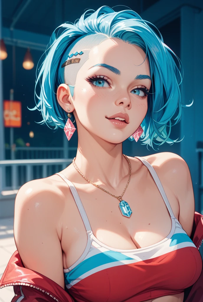 one girl, solo, abs, slender body, (upper body, bust:1.2), green eyes, blonde hair, bare shoulders, masterpiece, highly detailed, look at viewer, front view, (paint splashes:1.5), (abstract, psychodelic:1.5), (small breasts, tiny breasts, male chest, deep cleavage:1.5), (yukata, japanese clothes, choker:1.3), (transgressive art, octane render , saturated colors, pastel colors:1.3), (paint splashes background, colorful background:1.3), expressing joy, belts, shoulder-belts