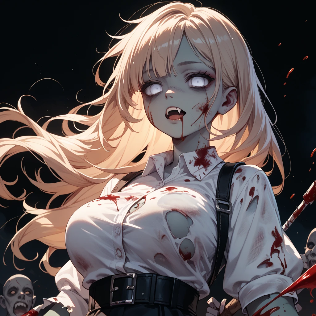 (finely detailed beautiful eyes and detailed zombie face,masterpiece sidelighting,masterpiece,best quality,detailed,high resolution illustration),, (1 depraved zombie,whole body,sundress,lustrous skin,looking down,looking at viewer),, (yellow hair,blue eyes,ribbon, sheer clothes), (clothed_underbust:1.2),underboob